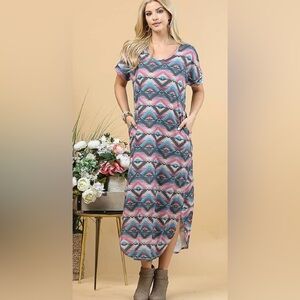 AZTEC PRINT MAXI DRESS: MULTI